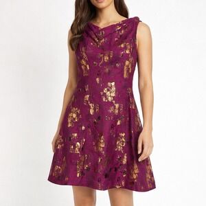 B Michael America RED Collection Magenta Gold Metallic Brocade Dress Size 10